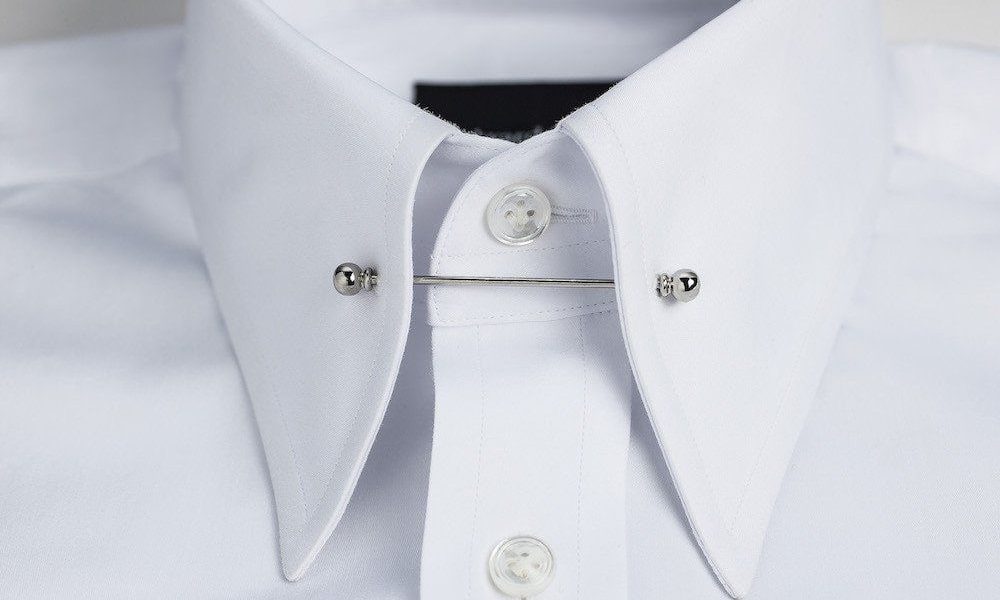 close up of pin collar shirt