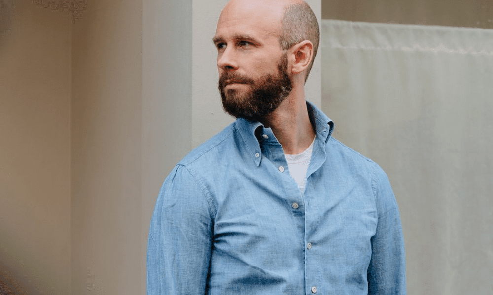 chambray shirt worn by simon crompton 