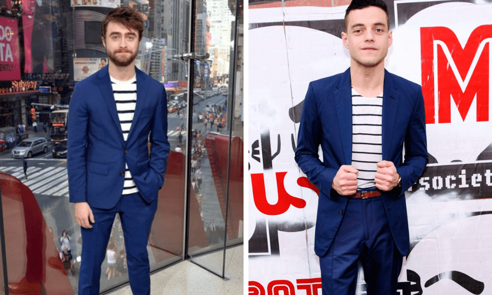 two ways to wear a blue suit with a breton top