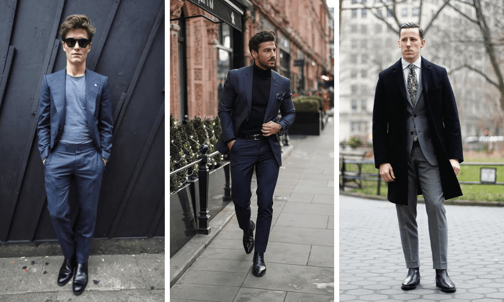 Chelsea boots cheap men suit