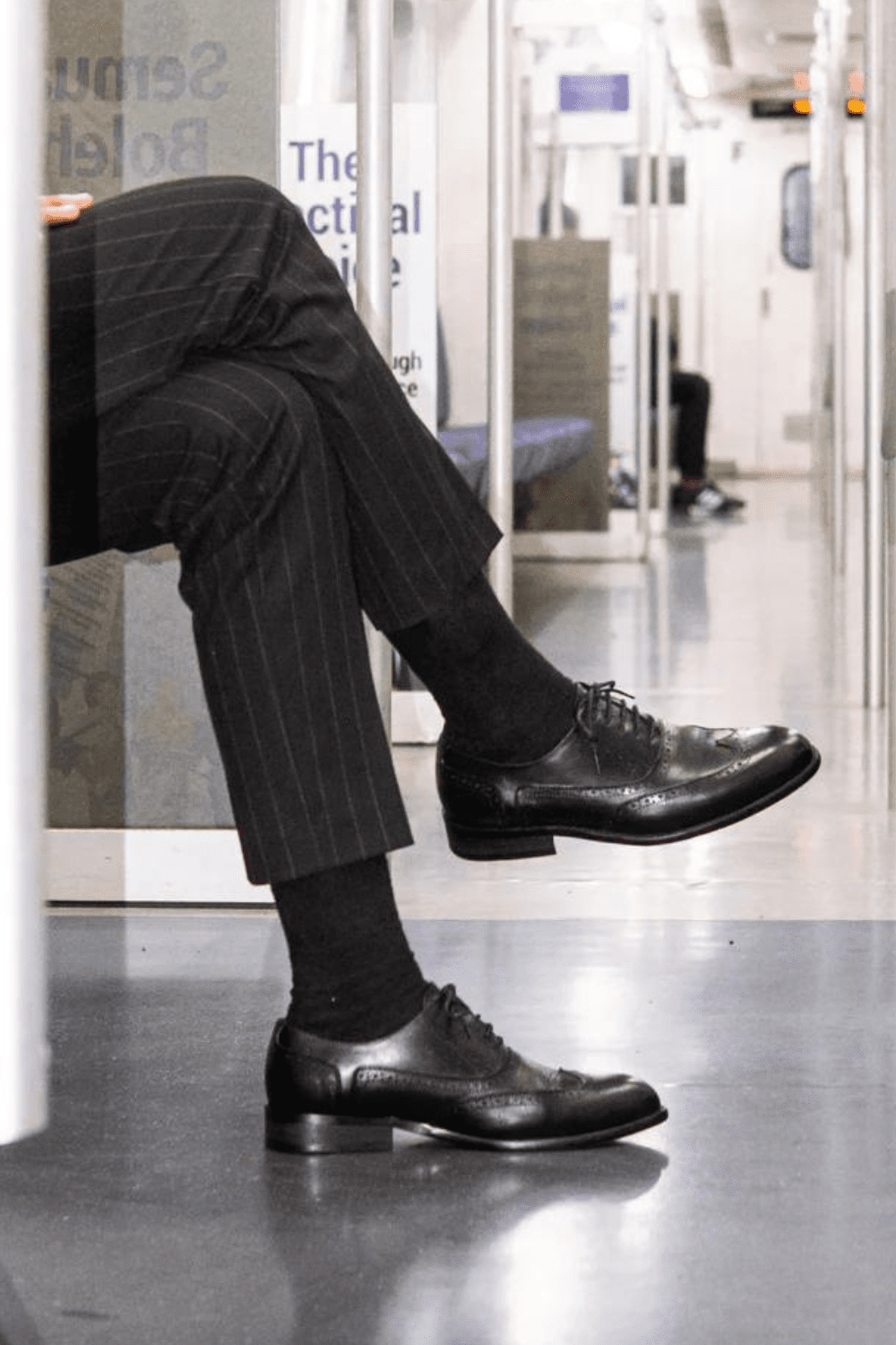 smart shoes with pinstripe suit