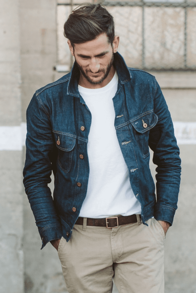 denim jacket with chinos