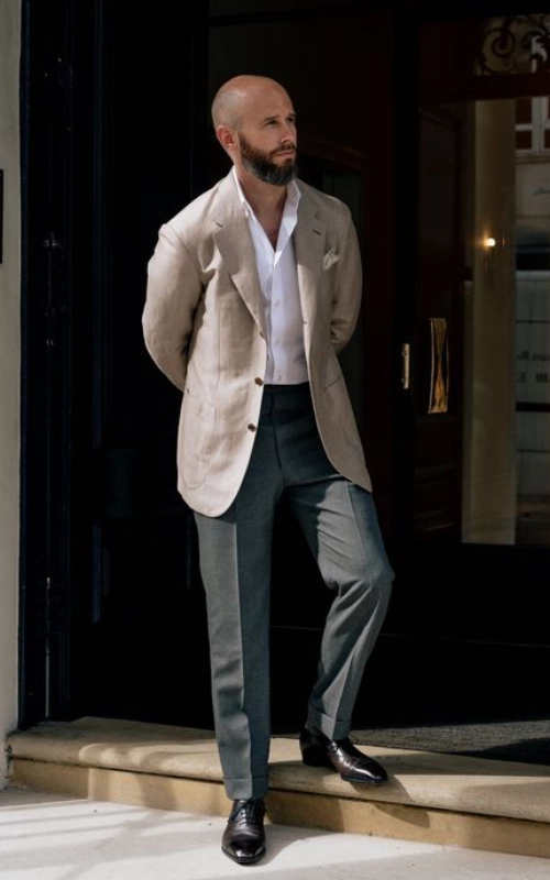 Adding interest to a navy blazer and grey trousers – Permanent Style