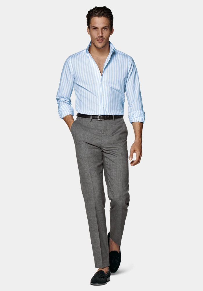 linen shirt with formal trousers